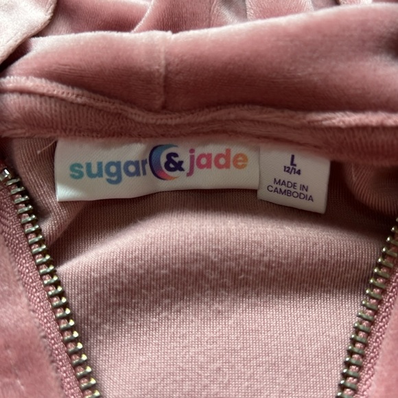 Girls velour hooded sip up sweatshirt size L 12/14 - Picture 2 of 3